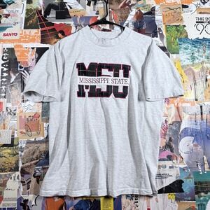RARE Vintage Mississippi State MSU Bulldogs Top Threads‎ Heather Gray Tee